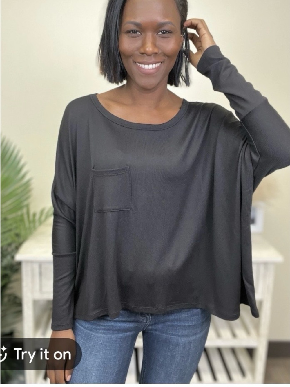 June & Jo Olive Green Long Sleeve Cropped Pocket Tee